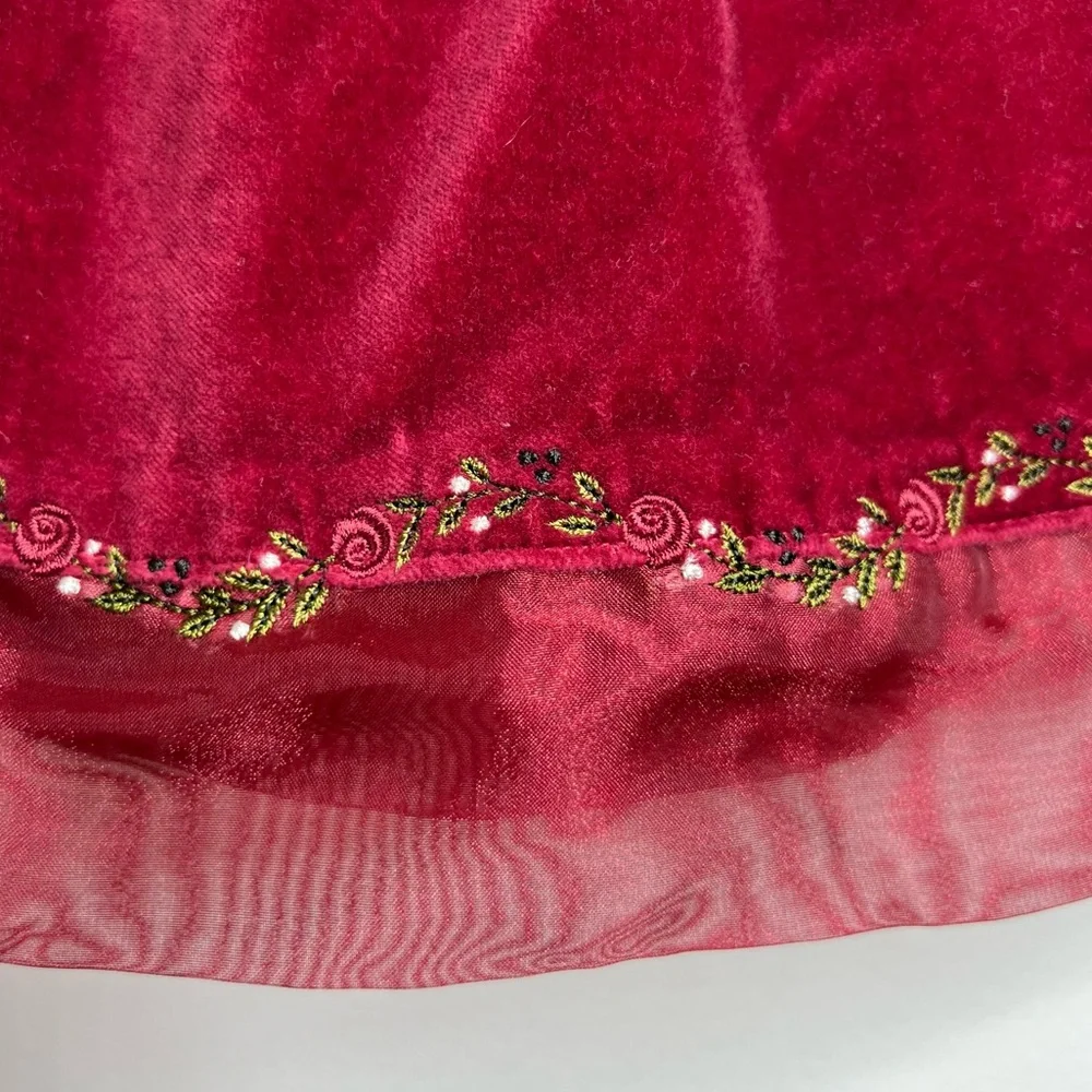 Gymboree Velvet Skirt w/ attached diaper cover floral embroidery 18-24 M Red